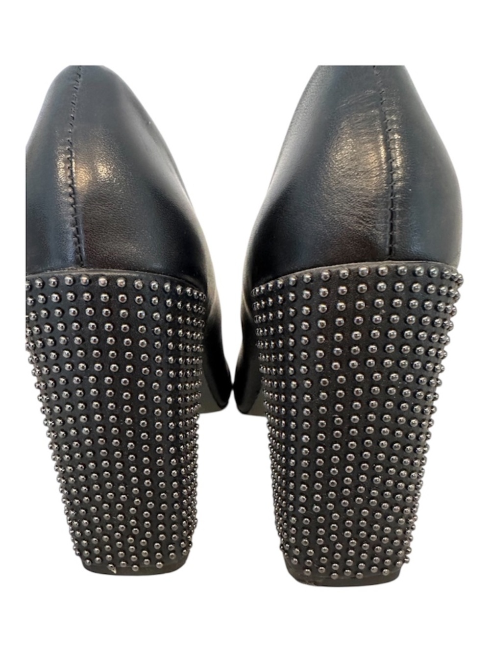 Silver Studded Heels/Black Leather Pumps by Halston, size 7.5